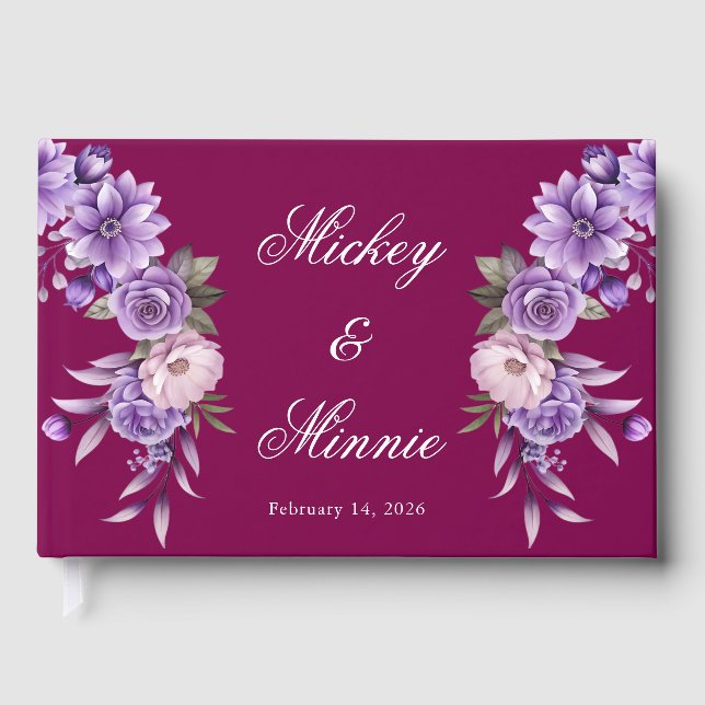 Custom Wine Floral Guest Book with Photo & Text (Front)