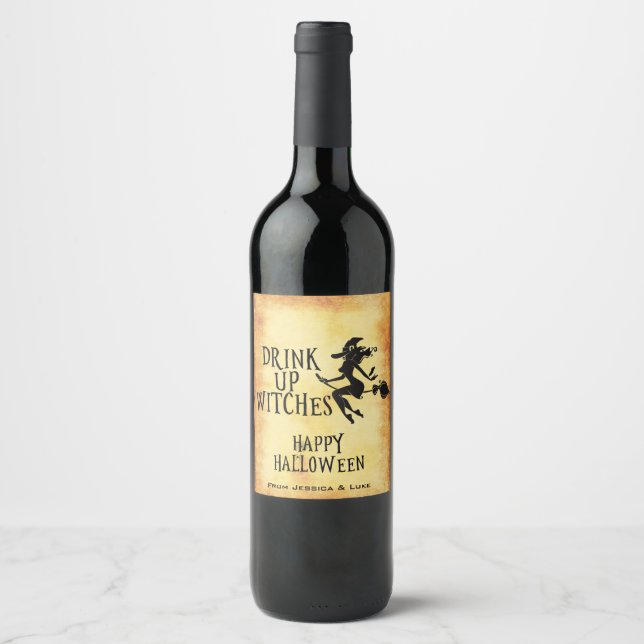 Custom Wine Label Drink up Witches Halloween (Front)