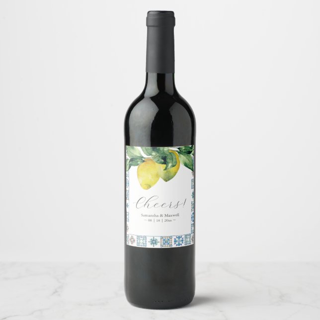 Custom Wine Labels Amalfi Tile & Lemons (Front)