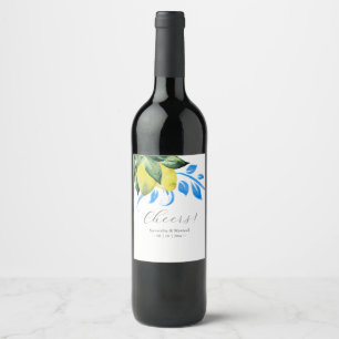 Custom Wine Labels Lemons Blue and Yellow