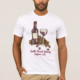 Custom Winery Wine Shop Glass + Grapes Tee Shirt
