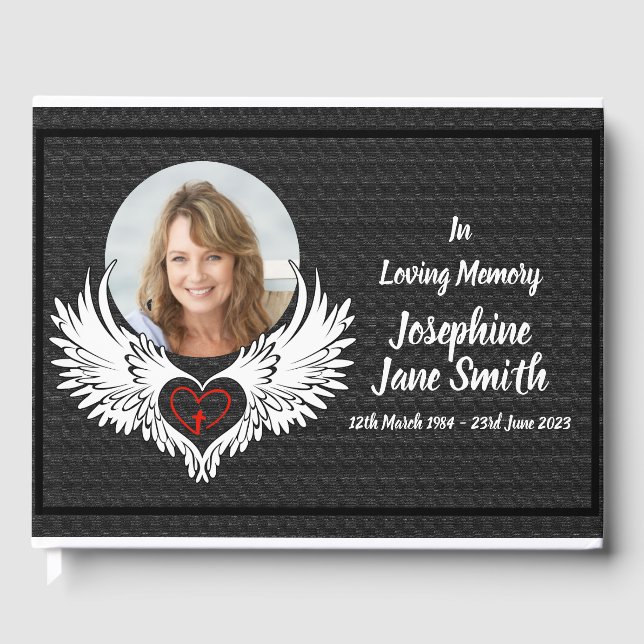 Custom Winged Memorial Funeral Photo Memorial Guest Book (Front)
