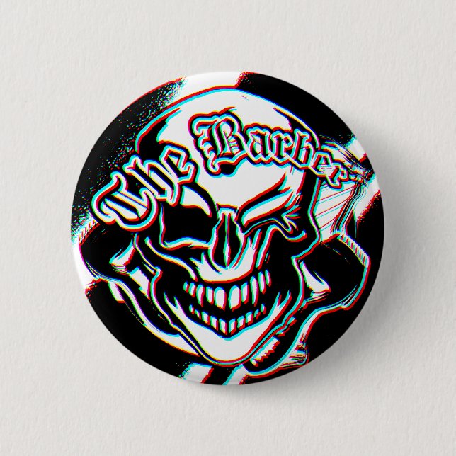 Custom Winking Barber Shop Skull 2 Inch Round Button (Front)