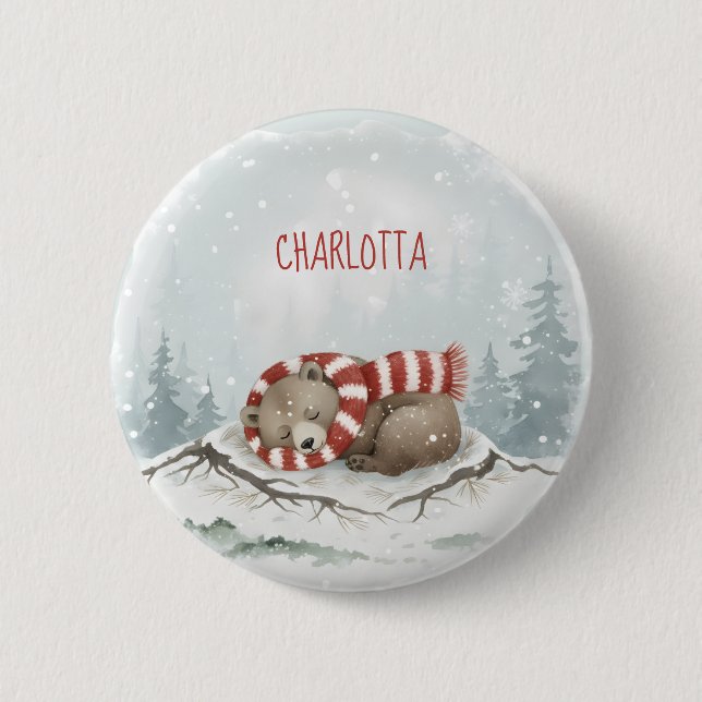 Custom Winter Bear Badge 2 Inch Round Button (Front)