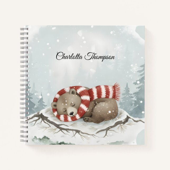 Custom Winter Bear Spiral Notebook (Front)