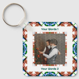 Custom Winter Brown Green Christmas Photo Text Keychain