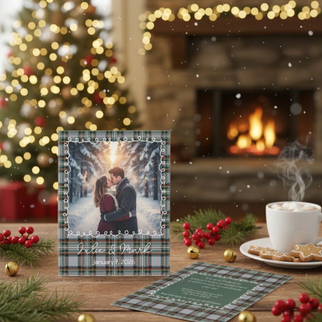 Custom Winter Engagement Photo Card with Tartan  (Creator Uploaded)