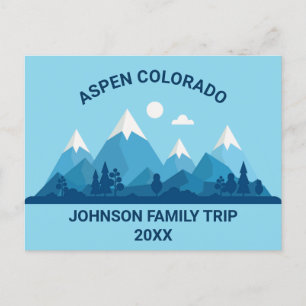 Custom Winter Family Reunion Blue Snowy Mountain Postcard