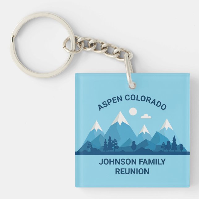 Custom Winter Family Reunion Party Snowy Mountain Keychain (Front)