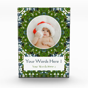 Custom Winter Green Grey Christmas Decor Gift Photo Block