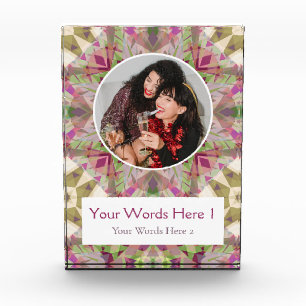 Custom Winter Grey Green Pink Star Christmas Gift Photo Block