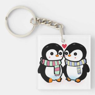 Custom Winter Penguin Love Keychain