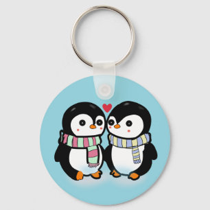 Custom Winter Penguin Love Keychain