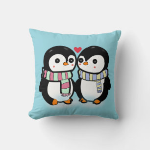 Custom Winter Penguin Love Throw Pillow