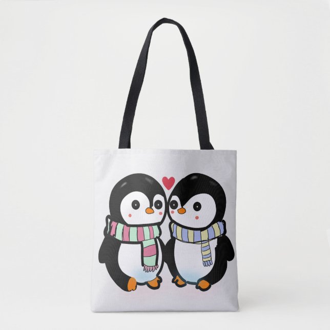 Custom Winter Penguin Love Tote Bag (Front)