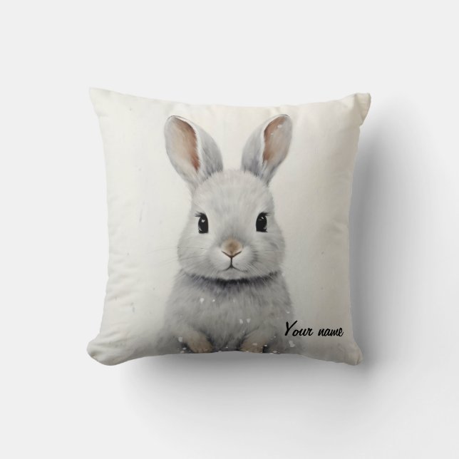 Custom Winter Rabbit Pet Love Cute Aesthetic Throw Pillow (Front)
