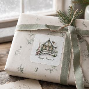 Custom Winter Scene Snowflake New Year Christmas Square Sticker