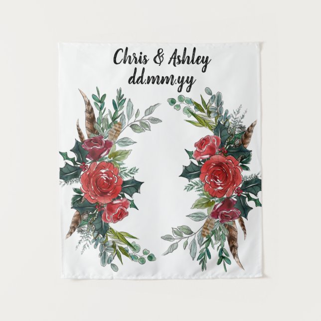 Custom Winter Wedding Reception Christmas Prop Tapestry (Front)