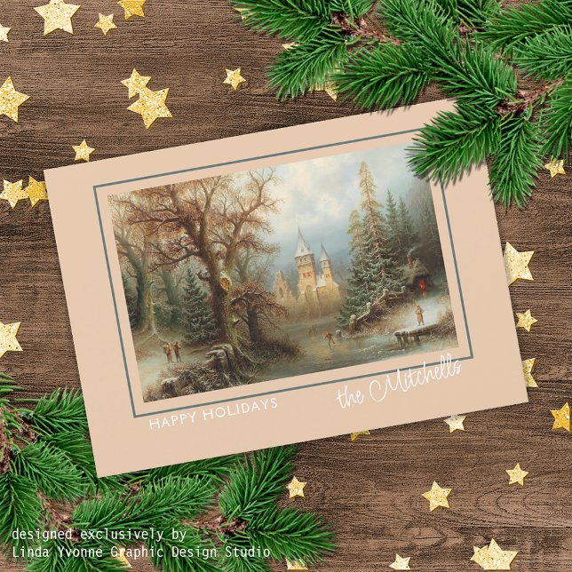 Custom Winter Wonderland Landscape Art Painting Holiday Card (Creator Uploaded)