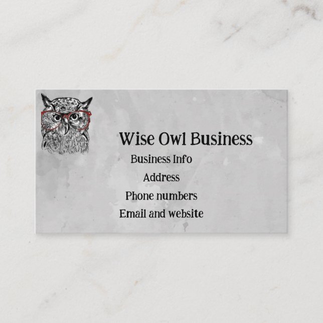 Custom Wise Owl Bird Graphic Art Business Card (Front)