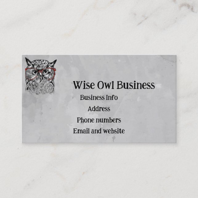 Custom Wise Owl Bird Graphic Art Business Card (Front)
