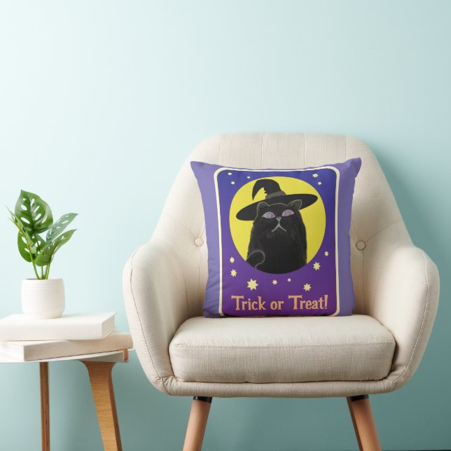 Custom Witch Black Cat Halloween Fun Art Throw Pillow (Chair)