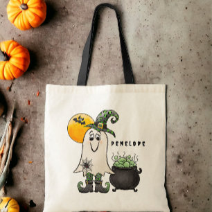 Custom Witch Ghost Trick or Treat Halloween Candy Tote Bag