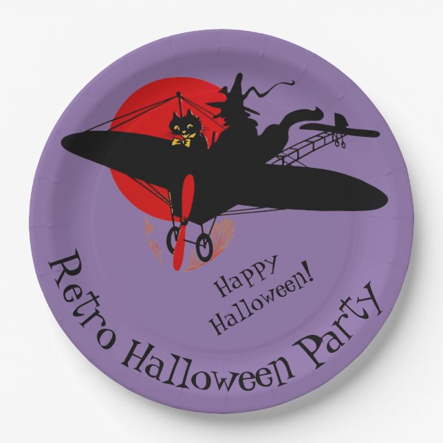 Custom Witch in Airplane Purple Paper Plates (Front)