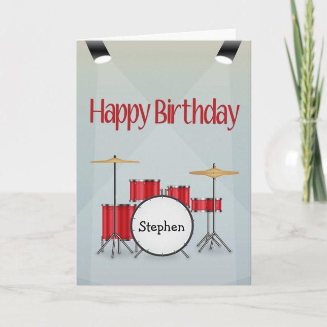 Custom with Name Drum Set with Spotlights for Birt Card (Front)