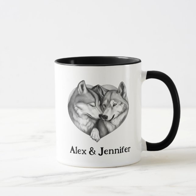 Custom Wolf Couple Names Personalized Mug (Right)