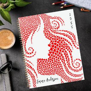 Custom Woman Silhouette in Red Hearts   Bon Voyage Planner