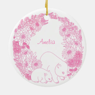 Custom Wombat Christmas Pink Ceramic Ornament