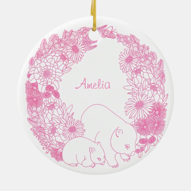 Custom Wombat Christmas Pink Ceramic Ornament (Back)