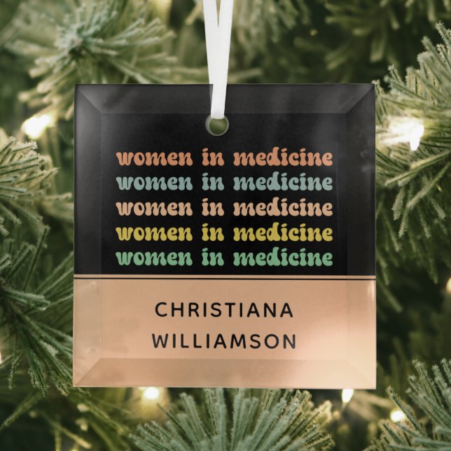 Custom Women in Medicine Retro Future Nurse Glass Ornament (Insitu)