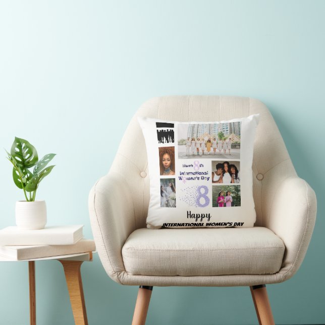 Custom Women's Day 8 Photo Collage   Throw Pillow (Chair)