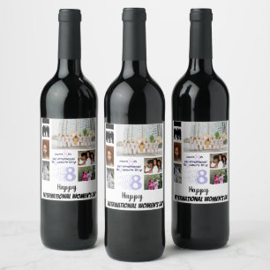 Custom Women's Day 8 Photo Collage   Wine Label