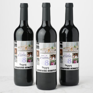 Custom Women's Day 8 Photo Collage   Wine Label
