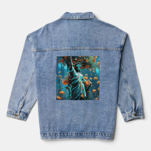 Custom Women's Denim Jacket - statue of Liberty.