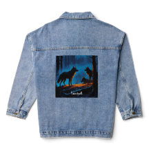 Custom Womens Denim Jean Jacket forestwolf edition