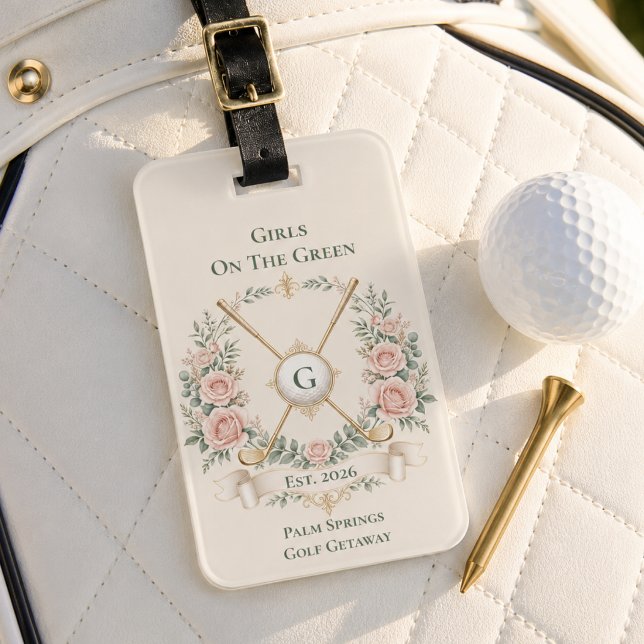 Custom Womens Golf Luggage Tag (Elegant personalized golf bag tag, perfect keepsake for a women’s golf trip, getaway, tournament.)