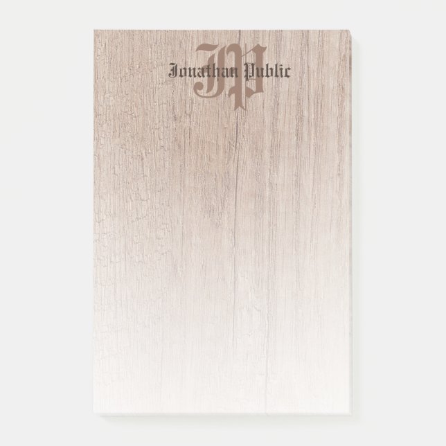 Custom Wood Look Old Calligraphy Monogram Template Post-it Notes (Front)
