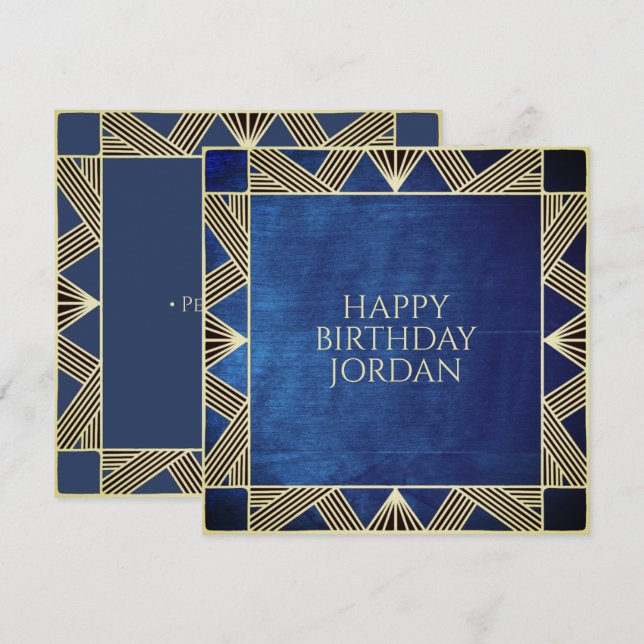 Custom Wood Modern Navy Blue Masculine Birthday Holiday Card (Front/Back)