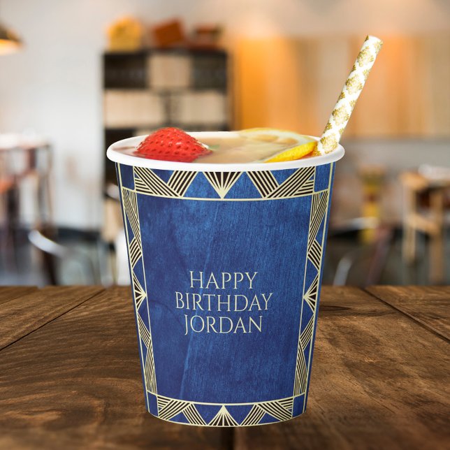 Custom Wood Modern Navy Blue Masculine Birthday Paper Cups (Creator Uploaded)