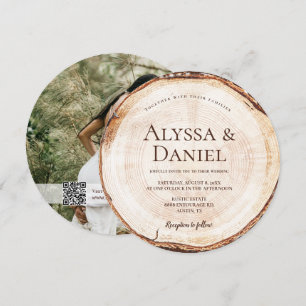 Custom Wood Tree With Photo RSVP Rustic Wedding  Invitation
