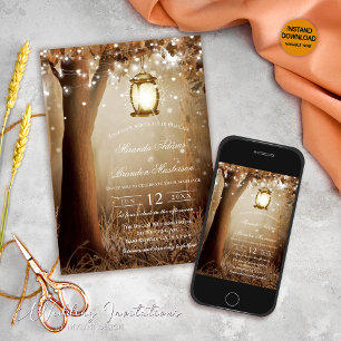 Custom Wood Trees String Lights Rustic Wedding Invitation