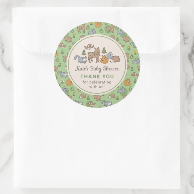 Custom Woodland Animals Baby Shower Classic Round Sticker (Bag)