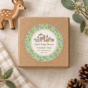 Custom Woodland Animals Baby Shower Classic Round Sticker