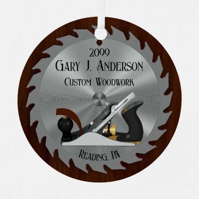 Custom Woodwork Saw Blade Planer Metal Ornament (Front)