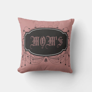 Custom Wording Pink & Black Filigree Label Pillow