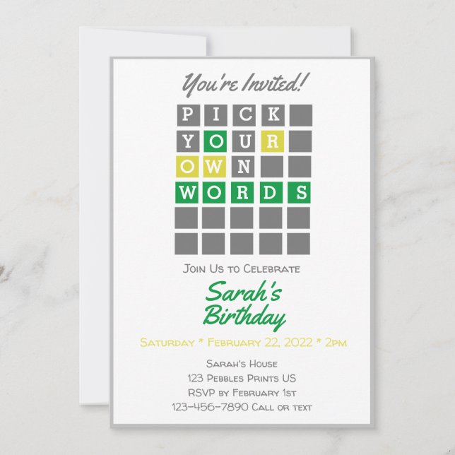 Custom Wordle  Invitation (Front)